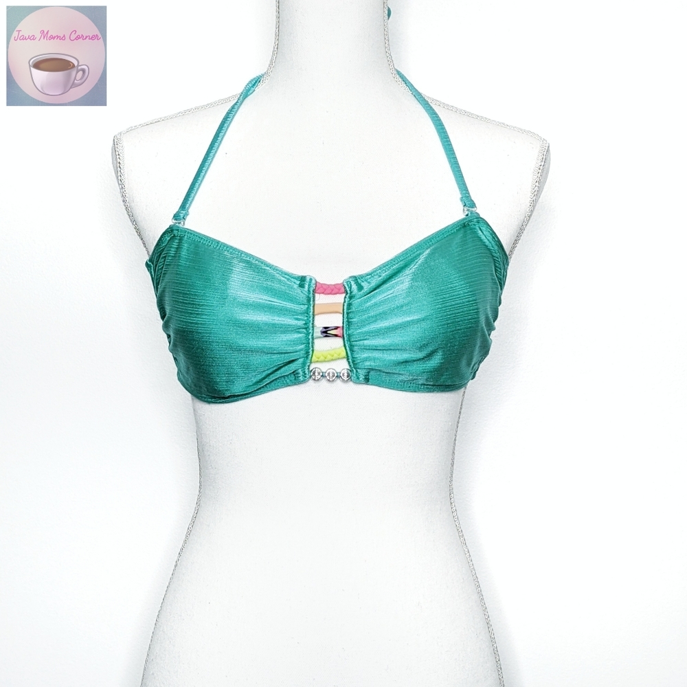 OP Metallic Bandeau Bikini Top Seafoam Green